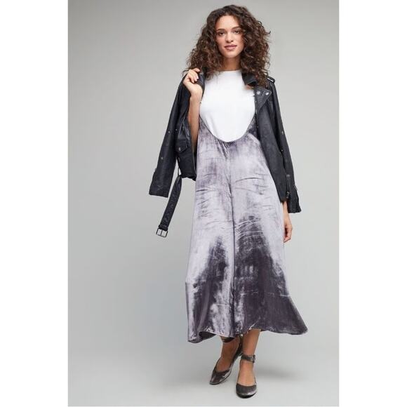 Maeve Pants - Maeve Gray Crushed Velvet Jumpsuit Wide Leg Sleeveless Women Size Medium